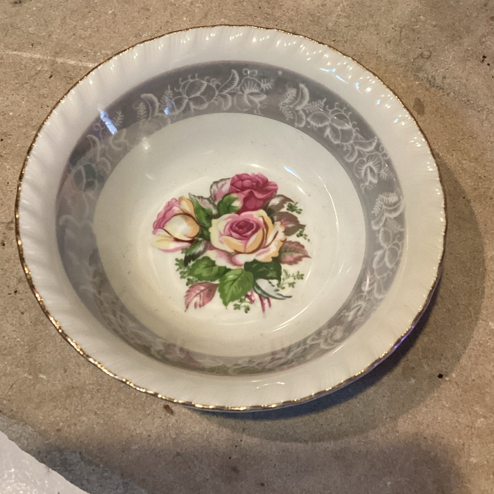 Floral Porcelain Bowl with Gold Trim
